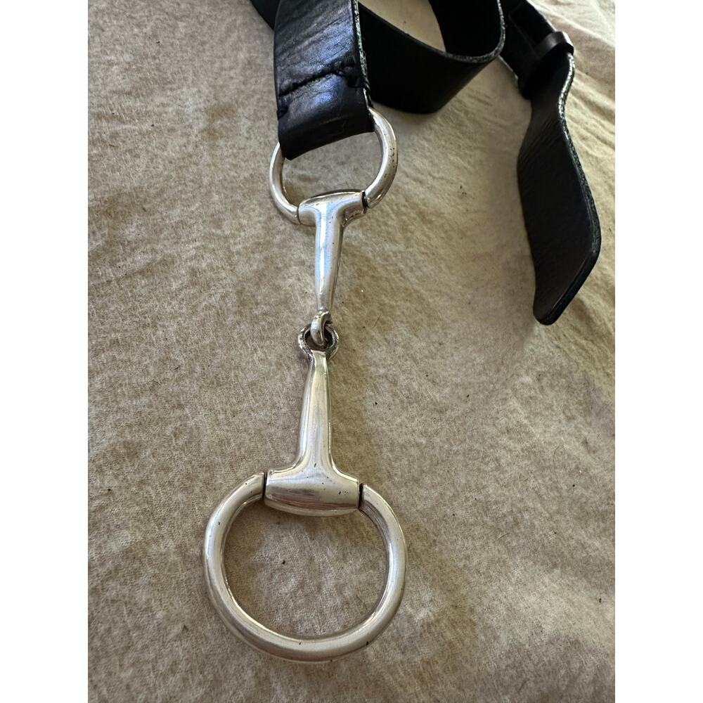 Lauren Ralph Lauren Black Horsebit Belt Sz M equestrian leather silver women